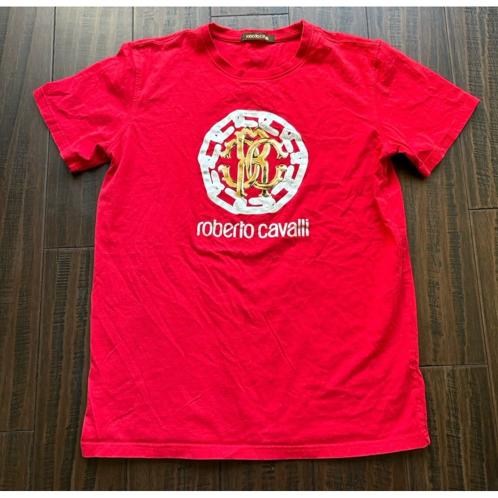 Roberto Cavalli Shirt Adult M Red Chain Link Spell Out Logo Designer Graphic